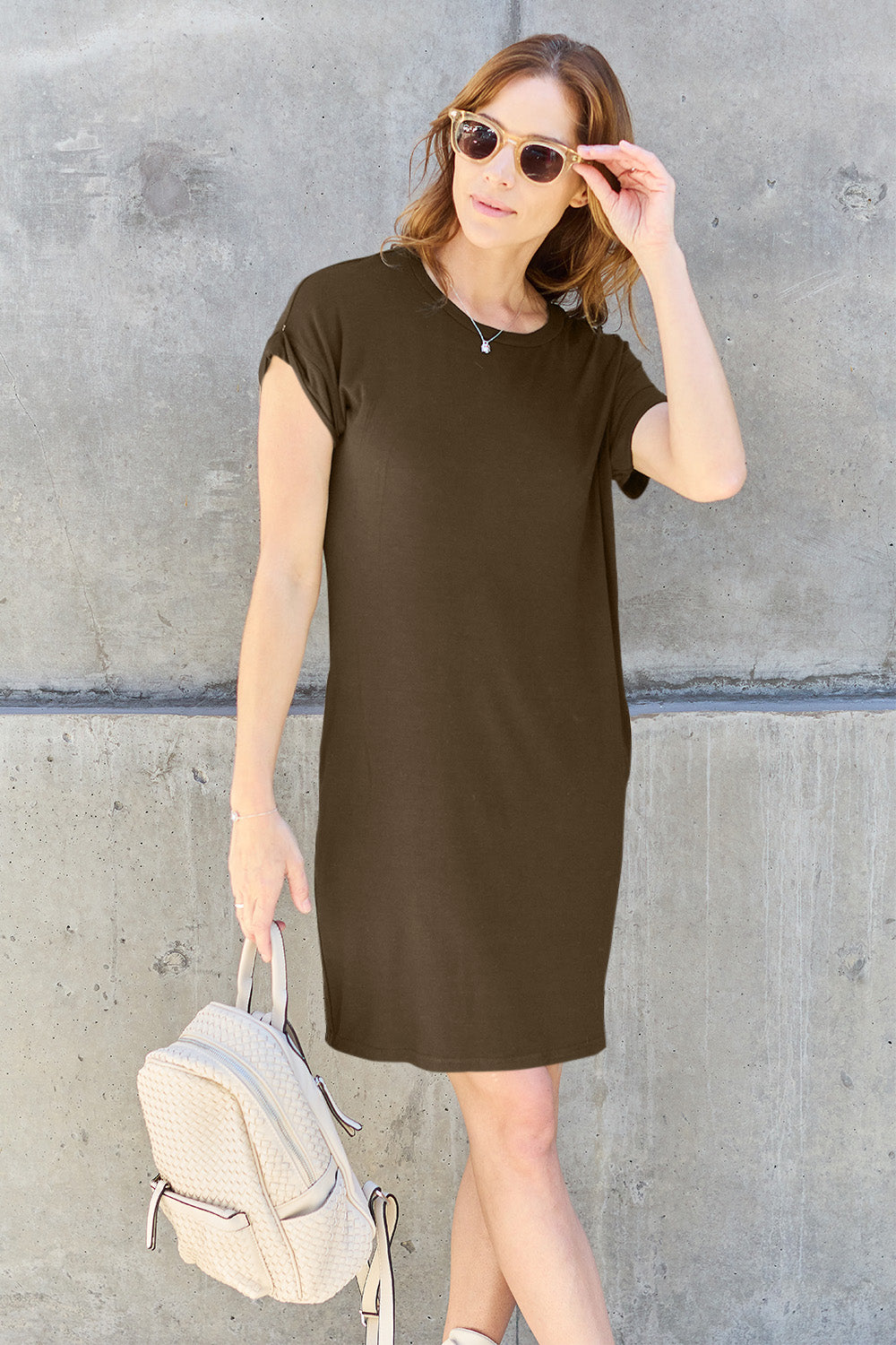Basic Bae Full Size Round Neck Short Sleeve Dress with Pockets – PRDGS Basic Bae Full Size Round Neck Short Sleeve Dress with Pockets – PRDGS