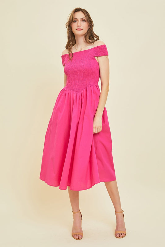 HEYSON Off-Shoulder Smocked Midi Dress