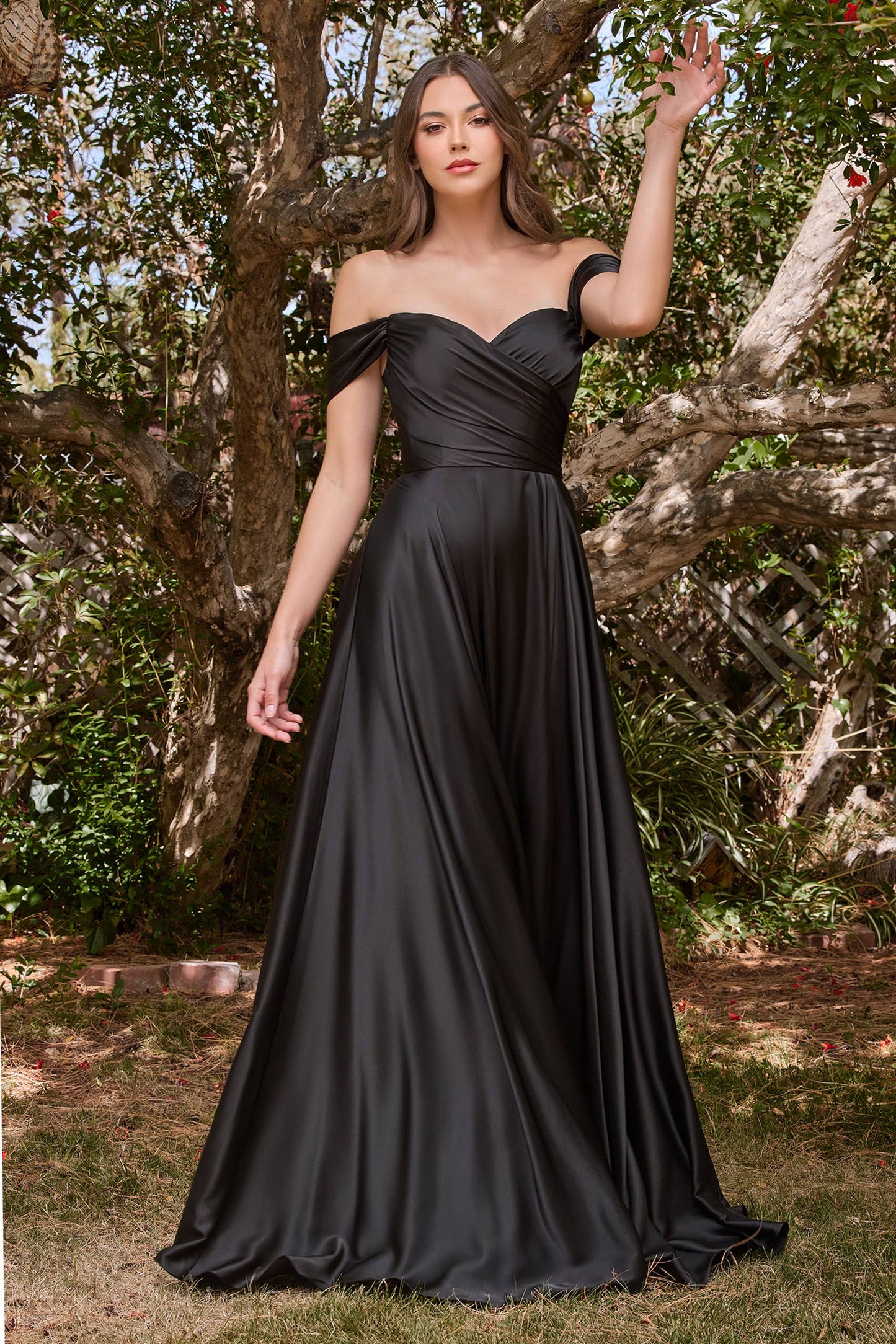 A-LINE SATIN OFF THE SHOULDER DRESS